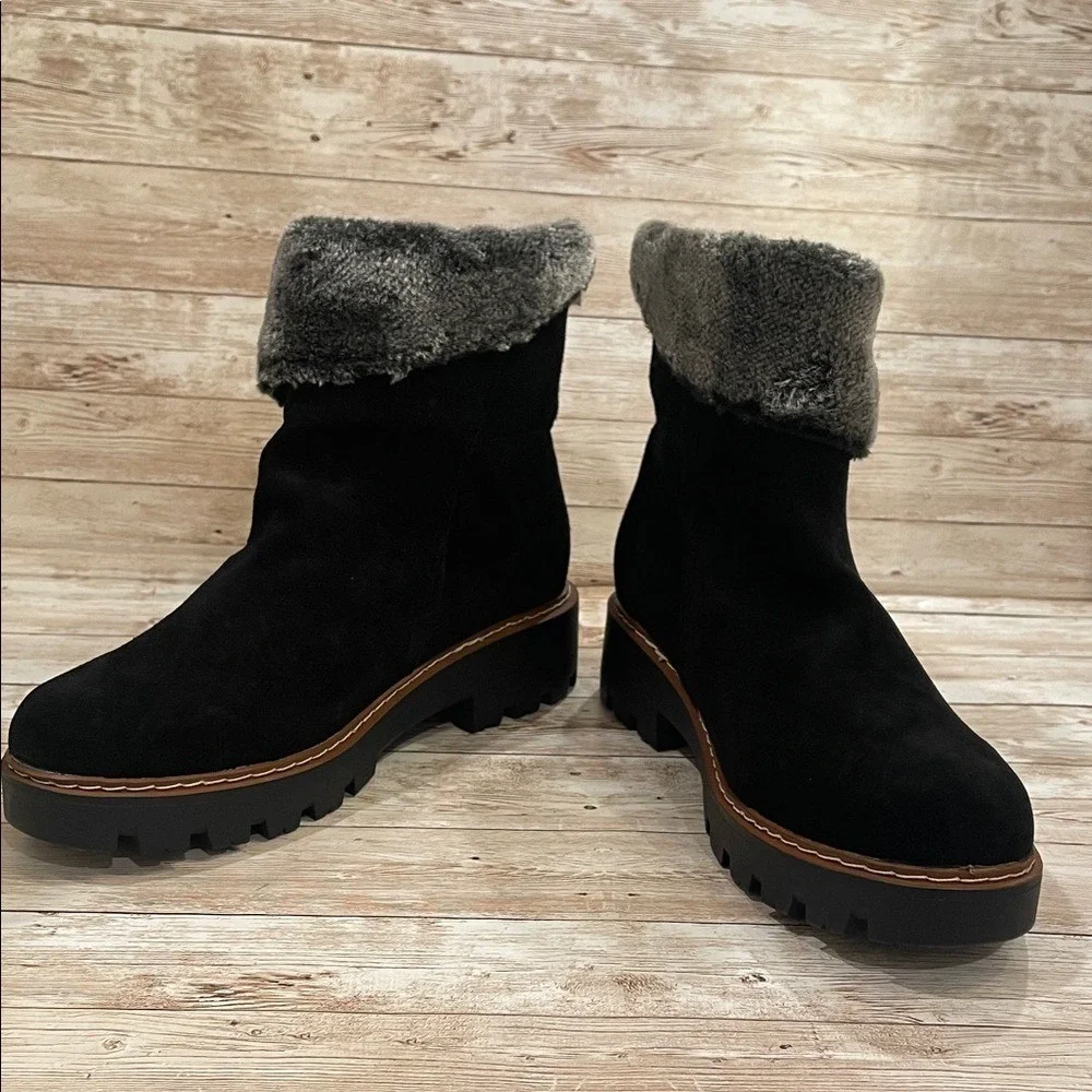 Baretraps Wyoming Womens Black Suede Water Resistant Faux Fur‎ Lug Sole Boots